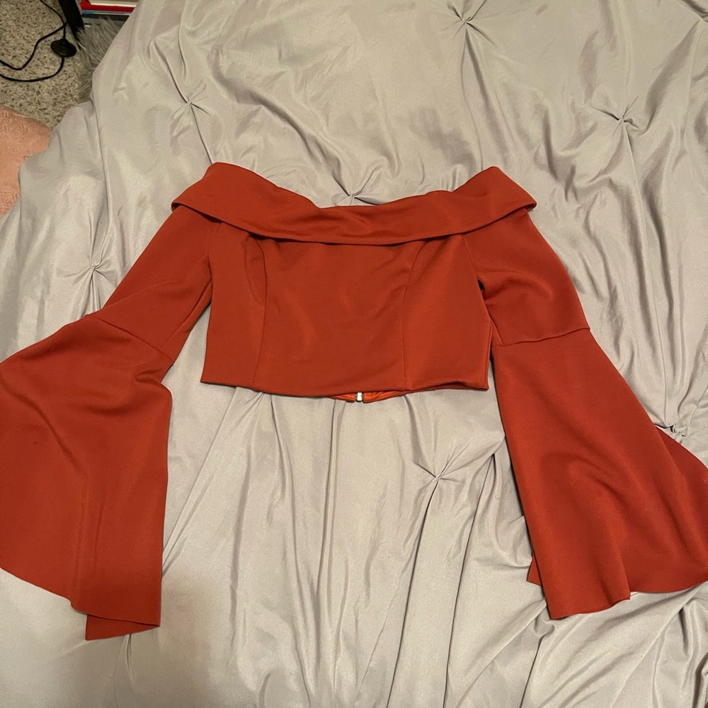 Lulu’s Rust Off The Shoulder Crop Top